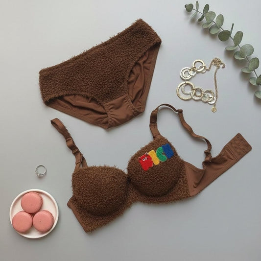 Cute Faux Fur Sexy Bra & Panty Set