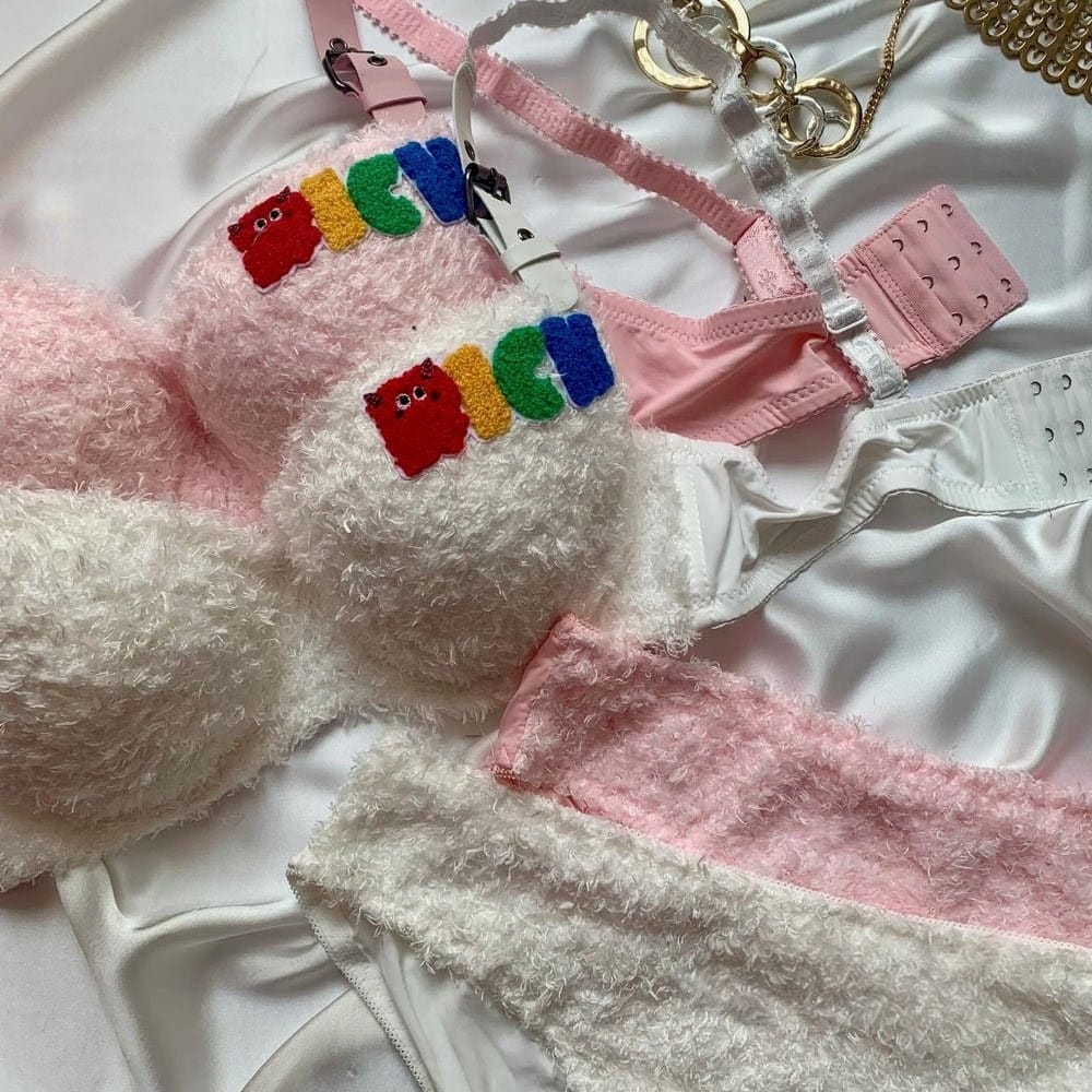 Cute Faux Fur Sexy Bra & Panty Set – Perfect for Brides
