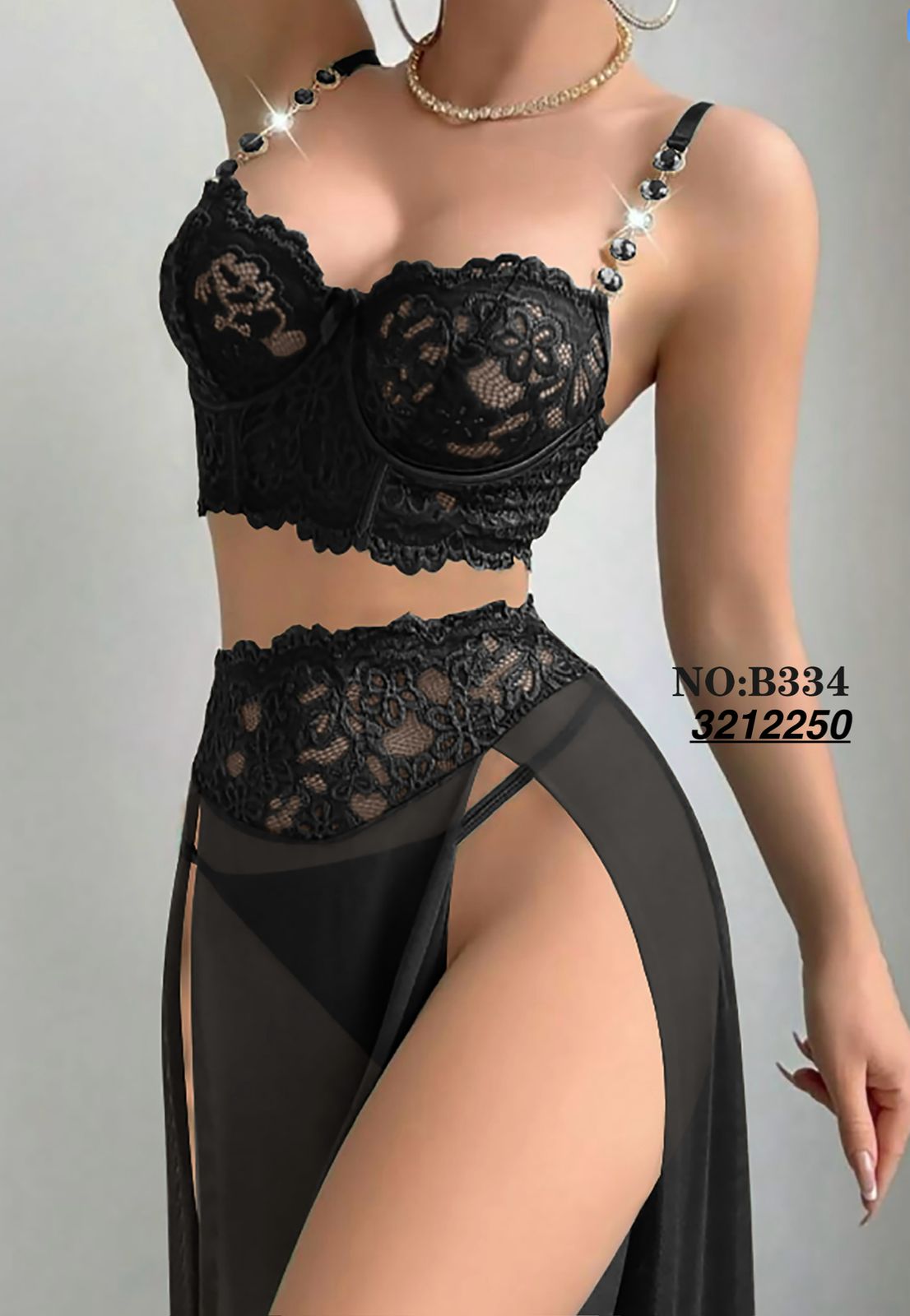 Embroidered Balconette Lingerie Set with Maxi Skirt in Pakistan – Safaa.pk