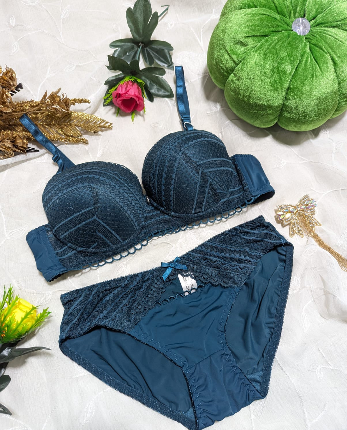 Elegant Self-Design Half-Circle Padded Push-Up Bra Set (DPBS 2)