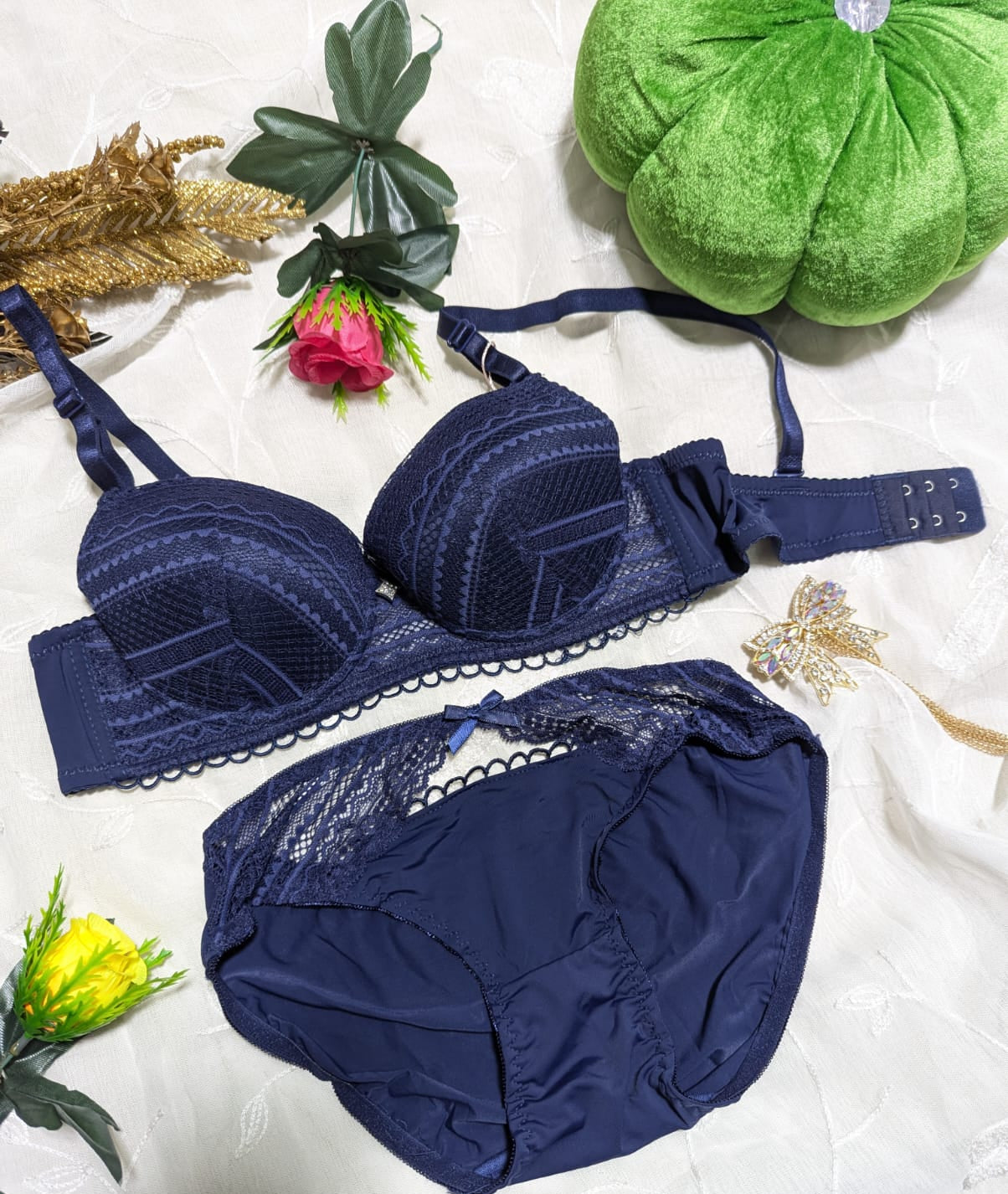 Elegant Self-Design Half-Circle Padded Push-Up Bra Set (DPBS 2)