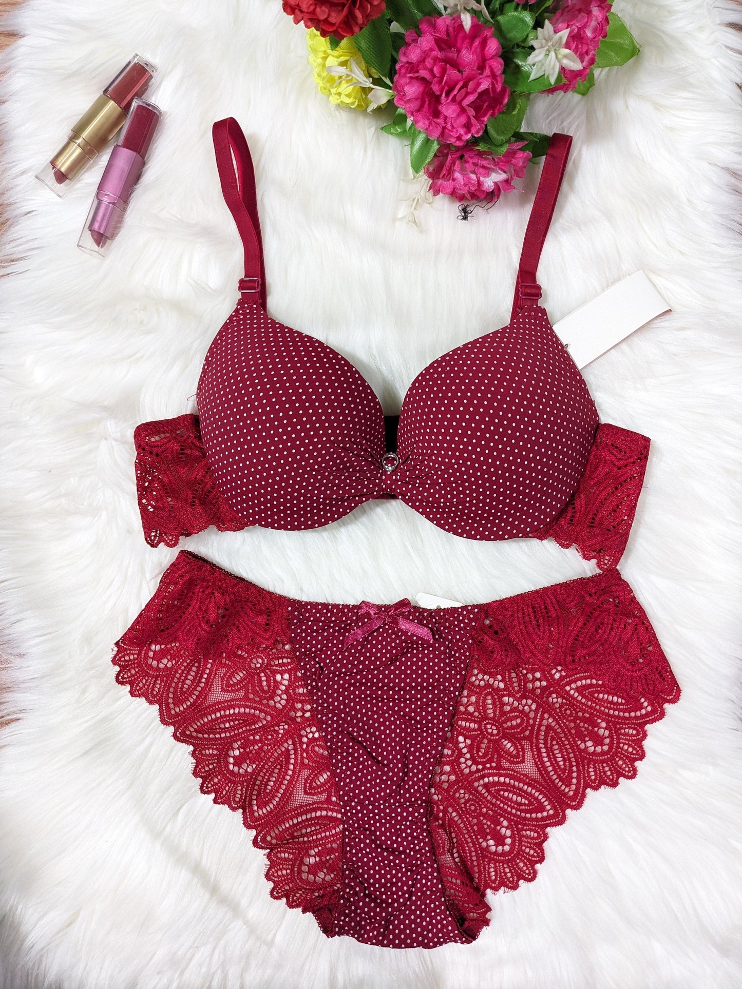 Elegant Dotted Design Padded Bra Set (spbs 032)