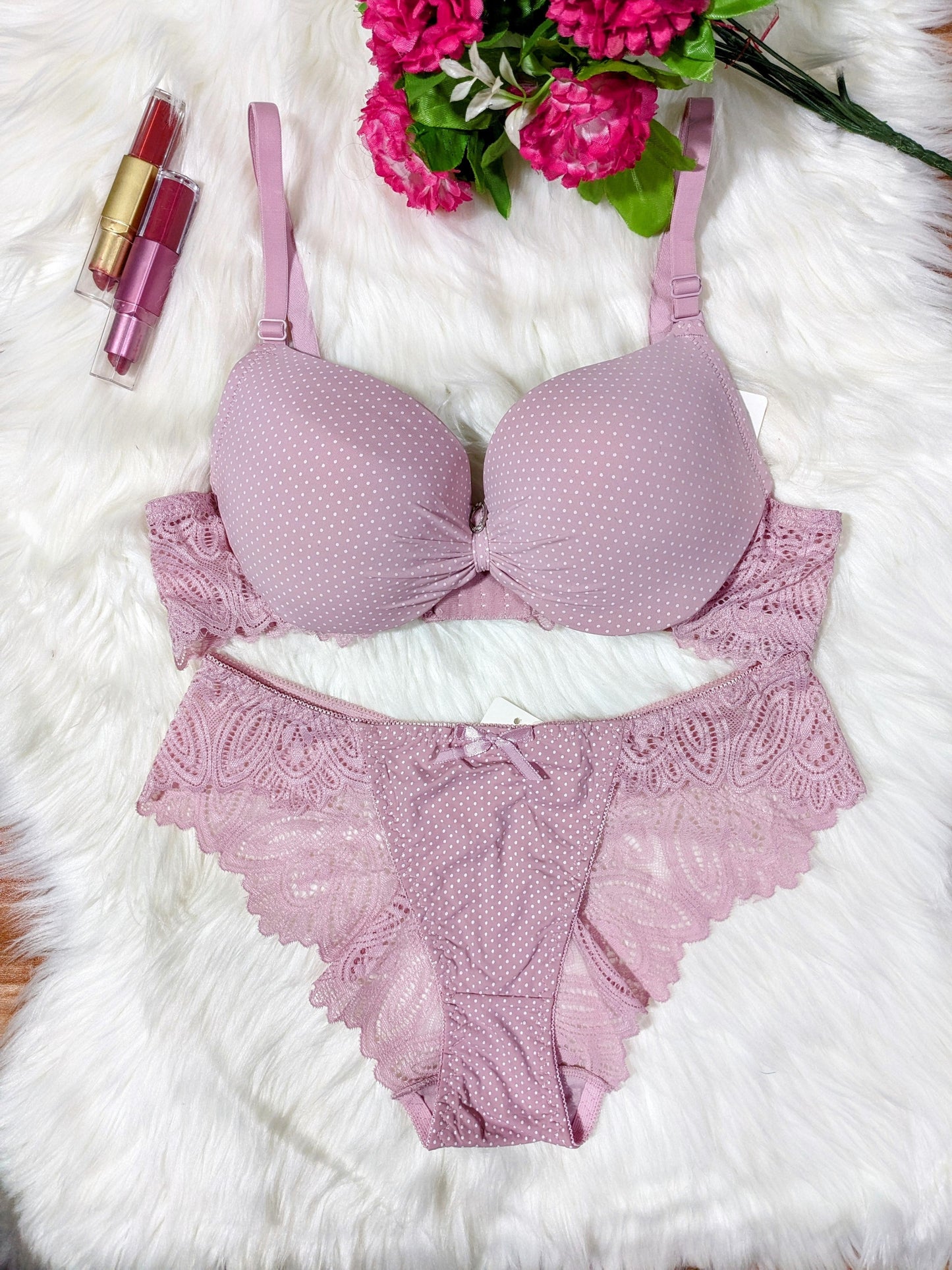 Elegant Dotted Design Padded Bra Set (spbs 032)