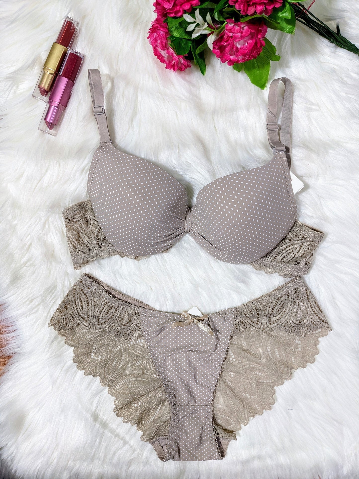 Elegant Dotted Design Padded Bra Set (spbs 032)