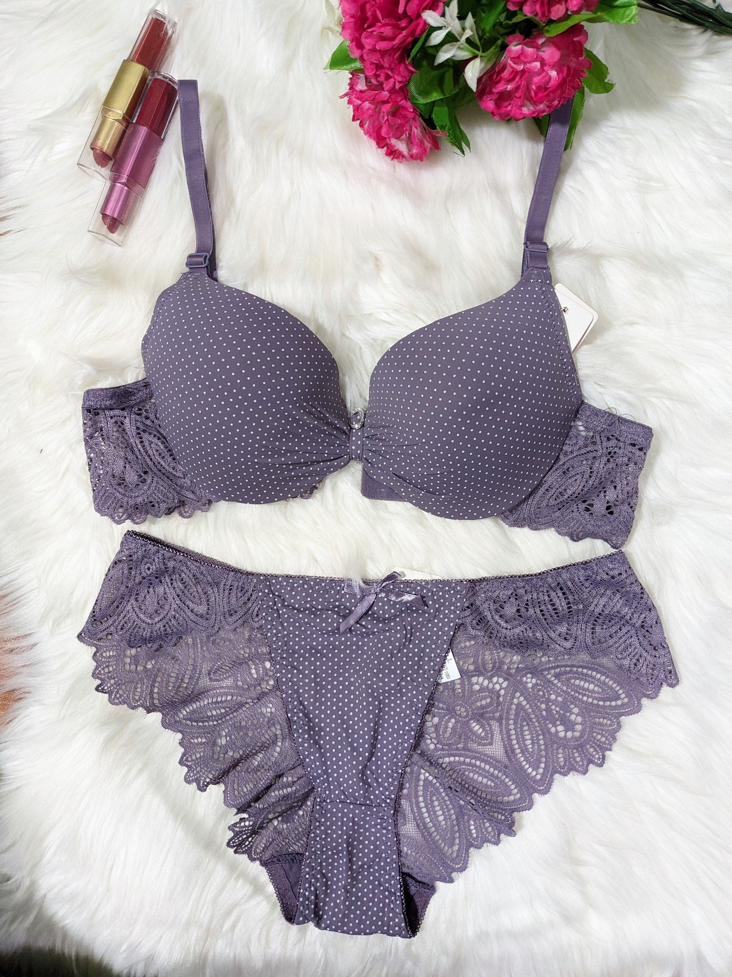 Elegant Dotted Design Padded Bra Set (spbs 032)
