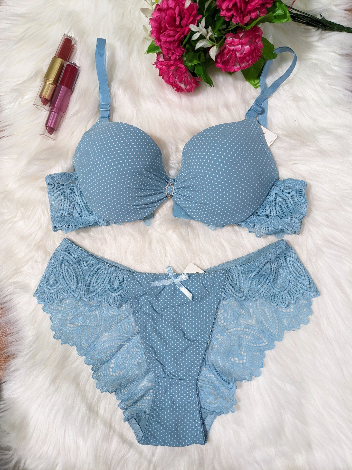 Elegant Dotted Design Padded Bra Set (spbs 032)