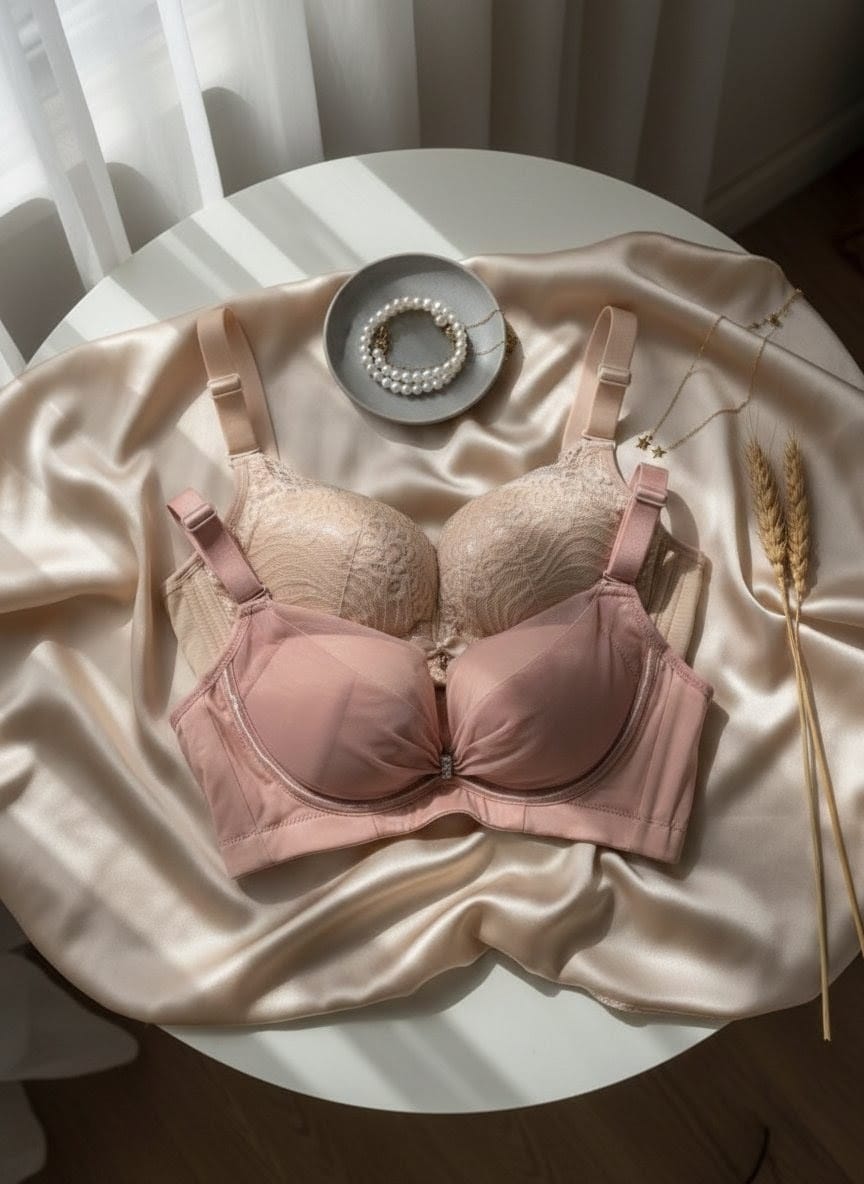 Pack of 2 beige and pink double padded bras with 3 hooks in Pakistan β Safaa.pk