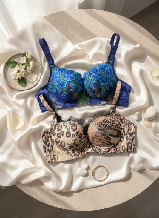 Printed padded bras pack of two leopard and floral in Pakistan – Safaa.pk