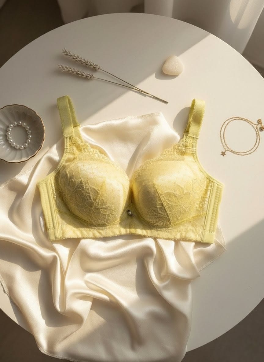 Party wear double padded lemon yellow lace bra in Pakistan – Safaa.pk