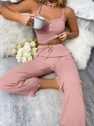Pink soft stretchable top and trouser night suit with elegant dot self design fabric