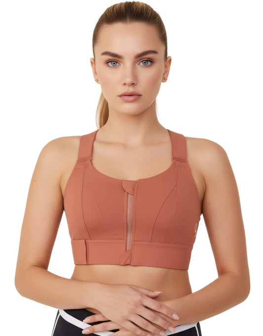 Premium front zip sports fixer bra with padded cups and adjustable support in multiple colors