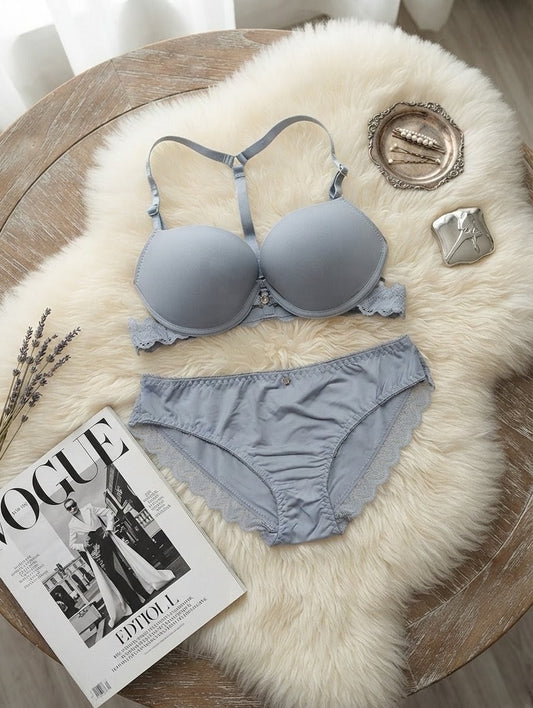 Push-Up Bra Set – Geometric Y-Back & Lace Detail With Pearl Accent | Safaa.pk