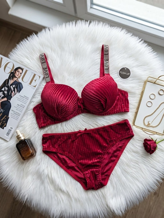Ribbed Velvet Bra Set with Glitter in Pakistan – Safaa.pk