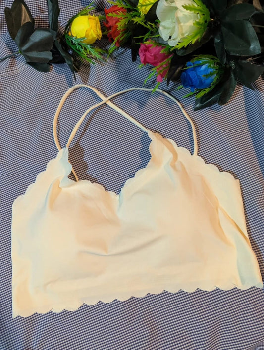 Seamless padded non-wired bralette for girls with stylish back design in black, white, and brown