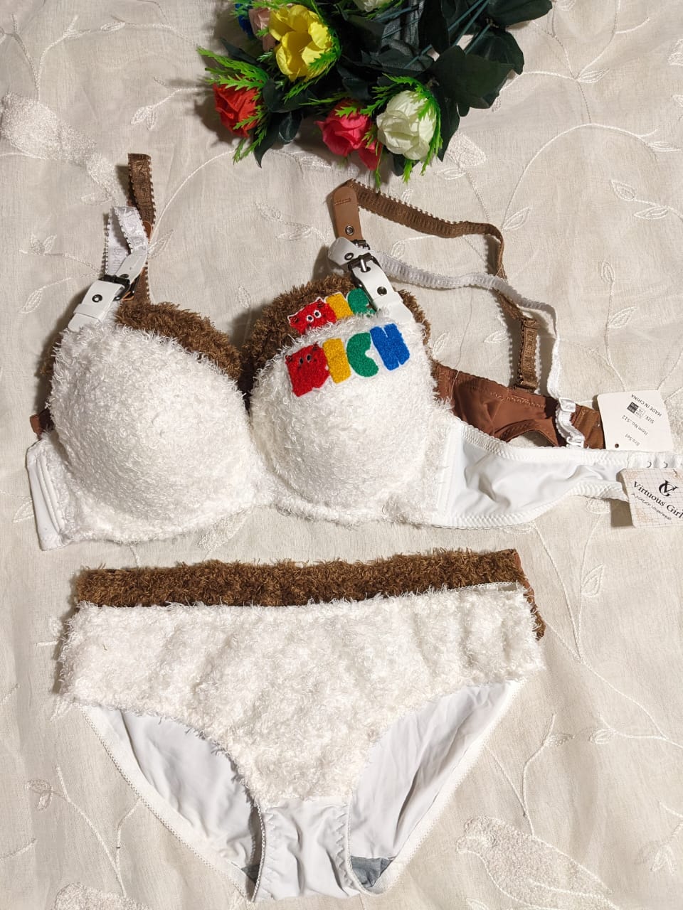 Cute Faux Fur Sexy Bra & Panty Set – Perfect for Brides