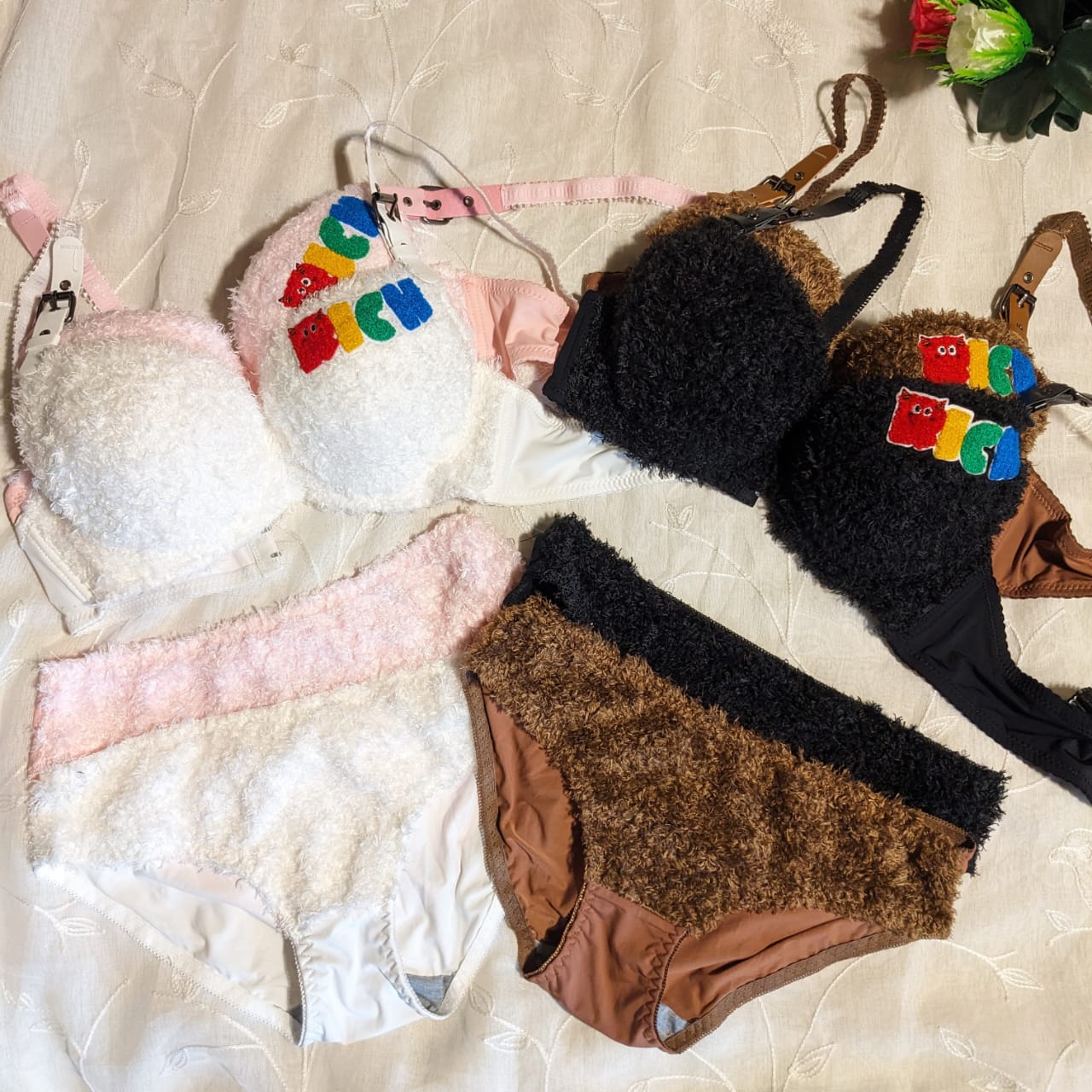 Cute Faux Fur Sexy Bra & Panty Set – Perfect for Brides
