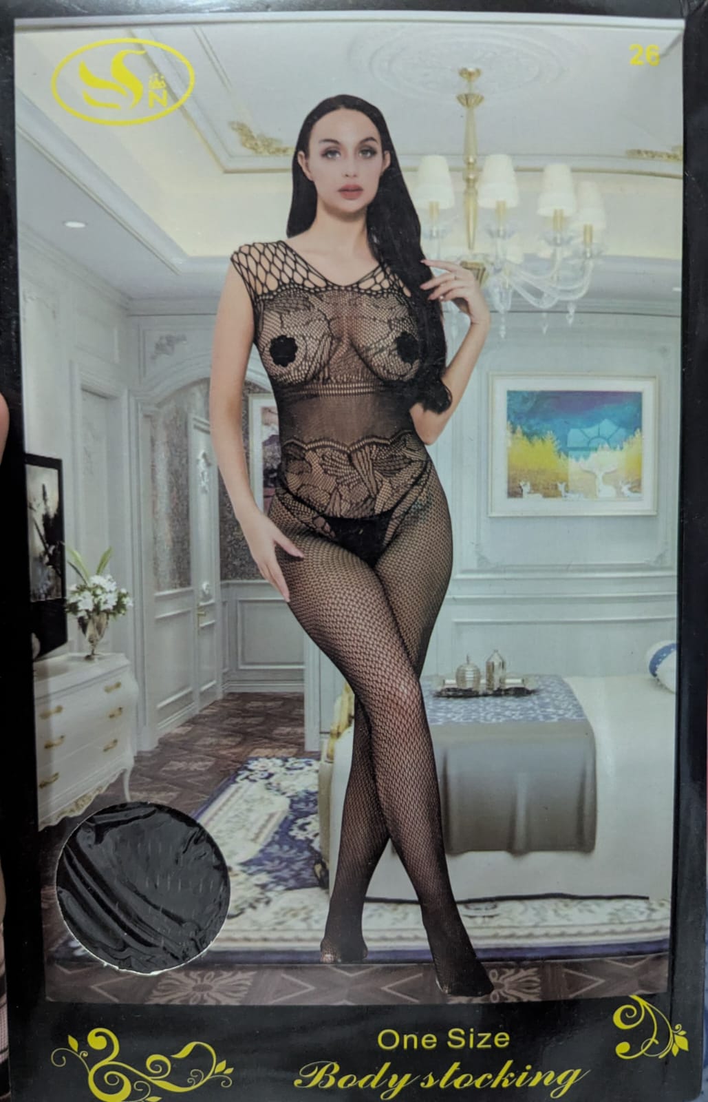 Striped Floral Fishnet Bodystocking – Faux Garter Mesh Fit