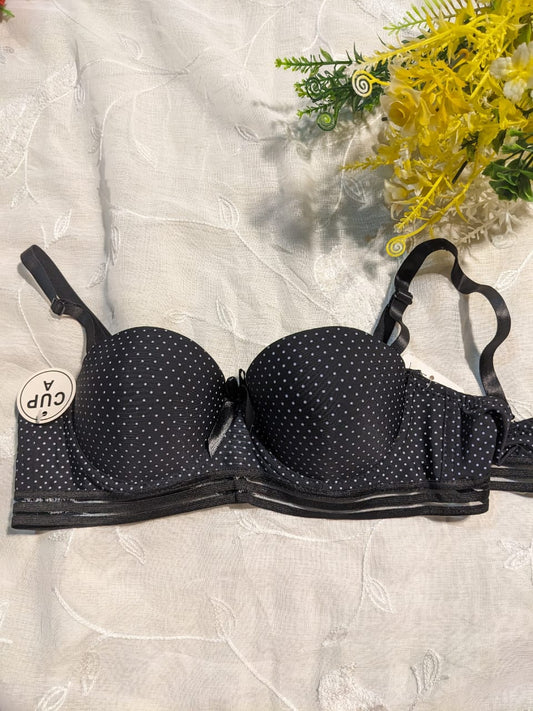 Trendy Half Cup Padded Bra – Soft Dot Print Lingerie for Women