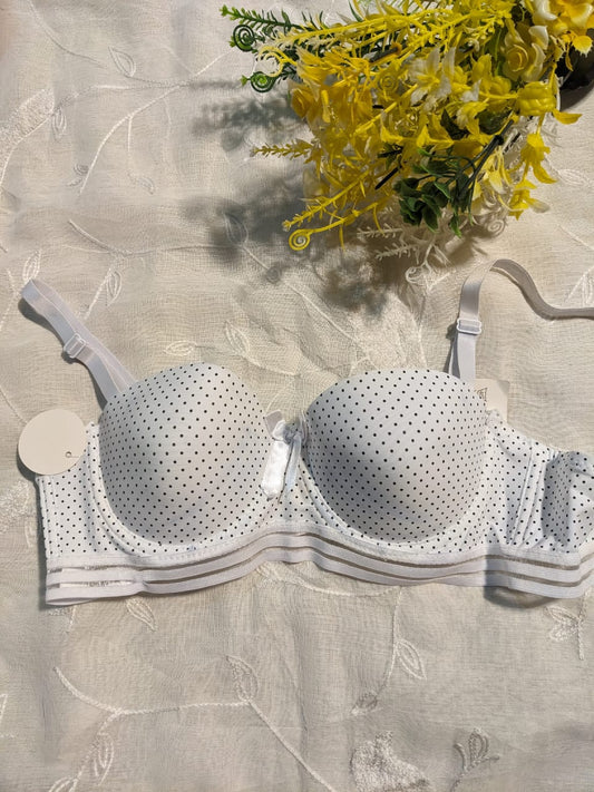 Trendy Half Cup Padded Bra – Soft Dot Print Lingerie for Women