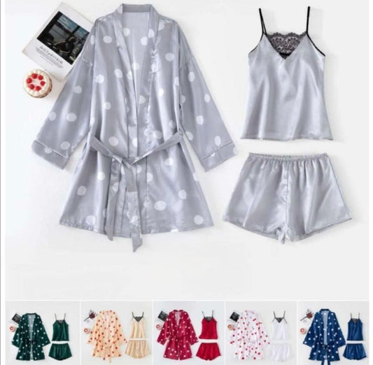 3 Pcs Silk Nighty Dress for Women – Elegant Ladies Nightwear Set