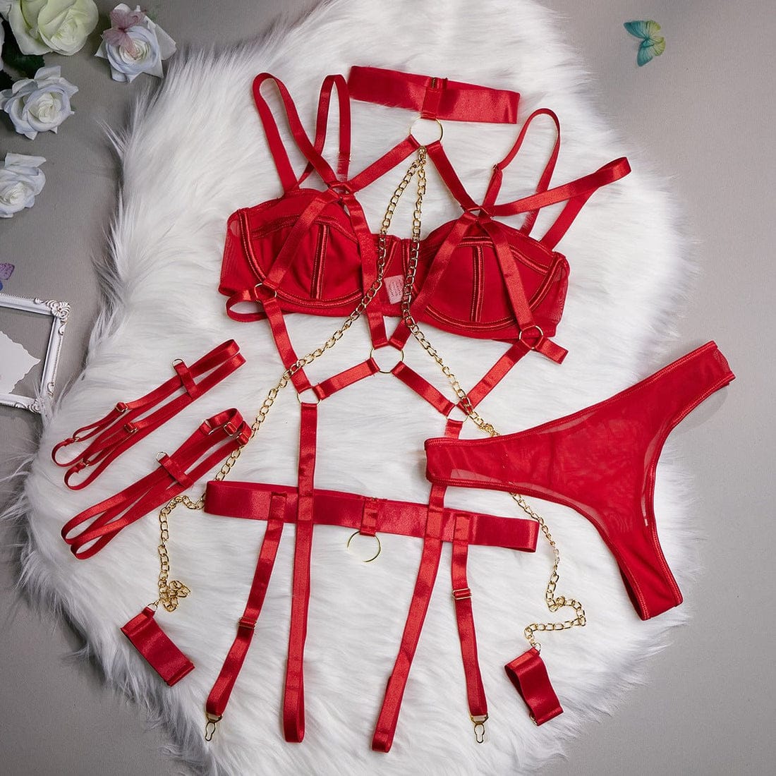 4 Piece Chain Detail Mesh Lingerie Set in Pakistan – Safaa.pk