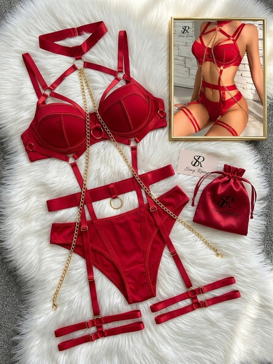 4 Piece Chain Detail Mesh Lingerie Set in Pakistan – Safaa.pk