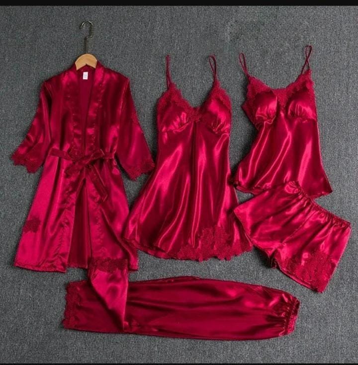 5 piece silk nighty set for women in Pakistan – Safaa.pk