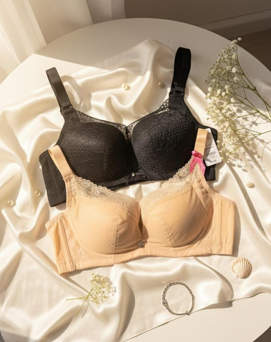Beige and black push up double padded lace bra pack of 2 size 34B – Safaa.pk Pakistan