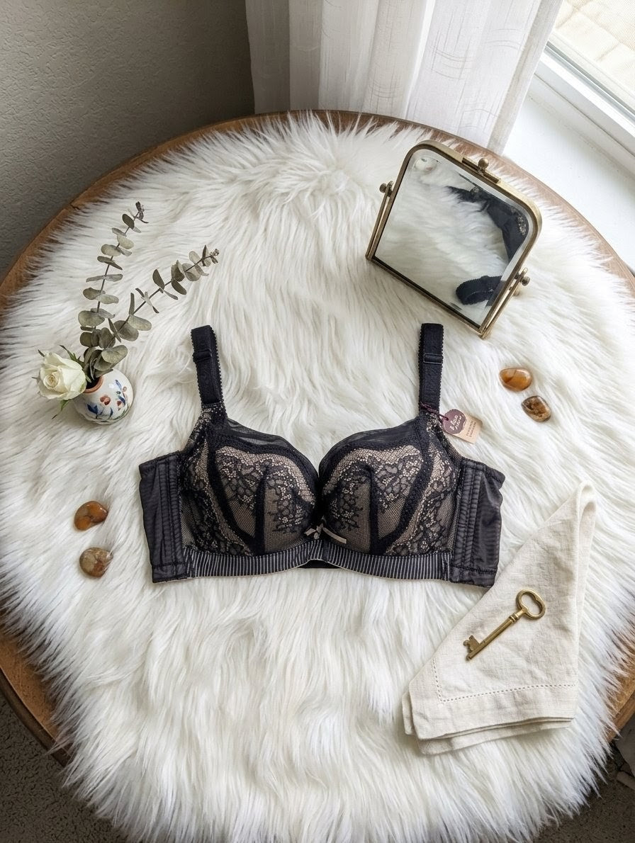 Black lacy padded party wear bra with elegant wired cups