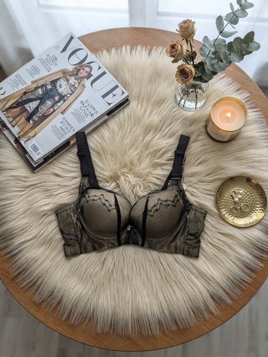 Bold Black Elegance Party Wear Double Padded Lace Bra