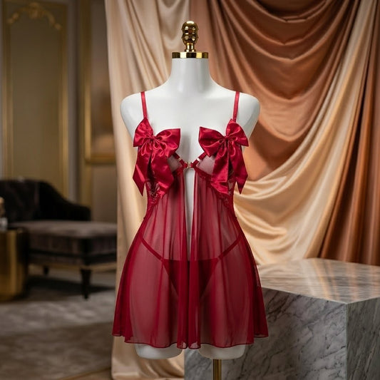 Bow Mesh Babydoll Nightgown in Pakistan – Safaa.pk