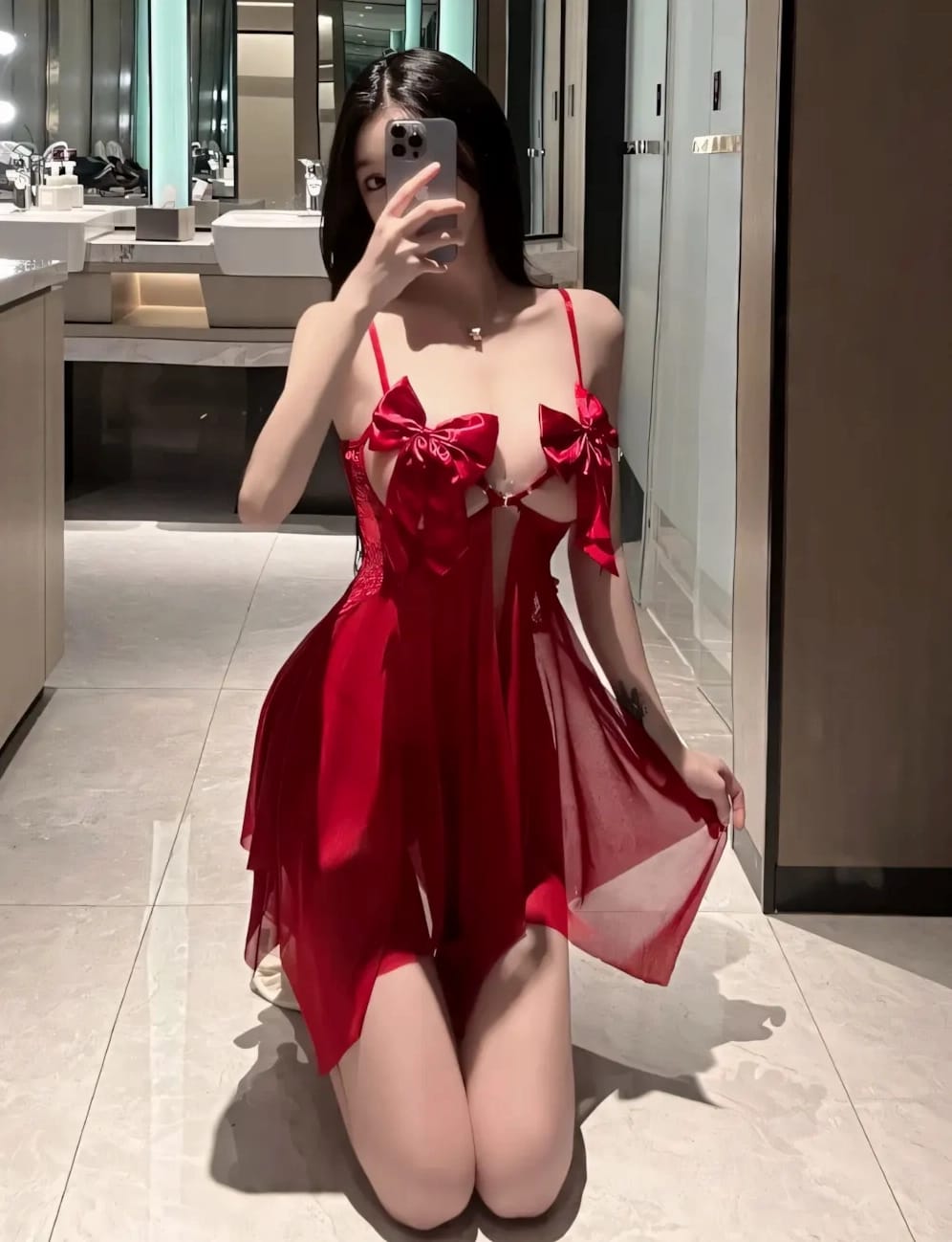 Bow Mesh Babydoll Nightgown in Pakistan – Safaa.pk