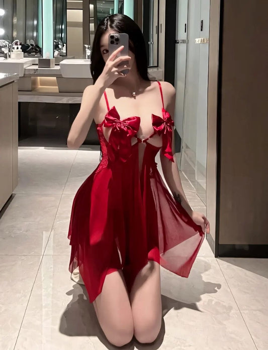 Bow Mesh Babydoll Nightgown in Pakistan – Safaa.pk