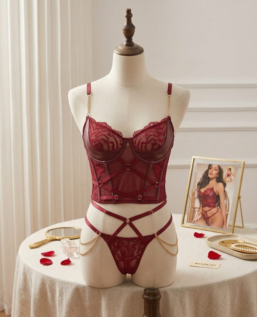 Burgundy Corset Lingerie Set in Pakistan – Safaa.pk