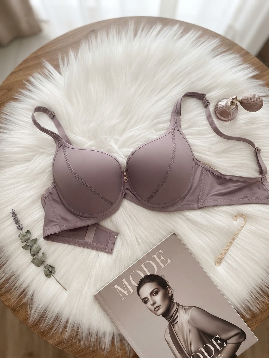 Contour Seam Padded Underwire Bra – Full Coverage & Diagonal Stitch Detail | Safaa.pk