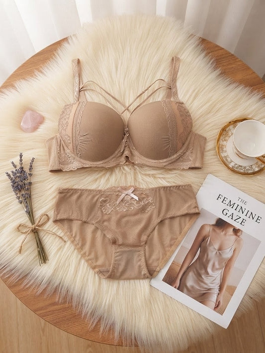 Criss-Cross Floral Lace Push-Up Bra Set in Pakistan – Safaa.pk
