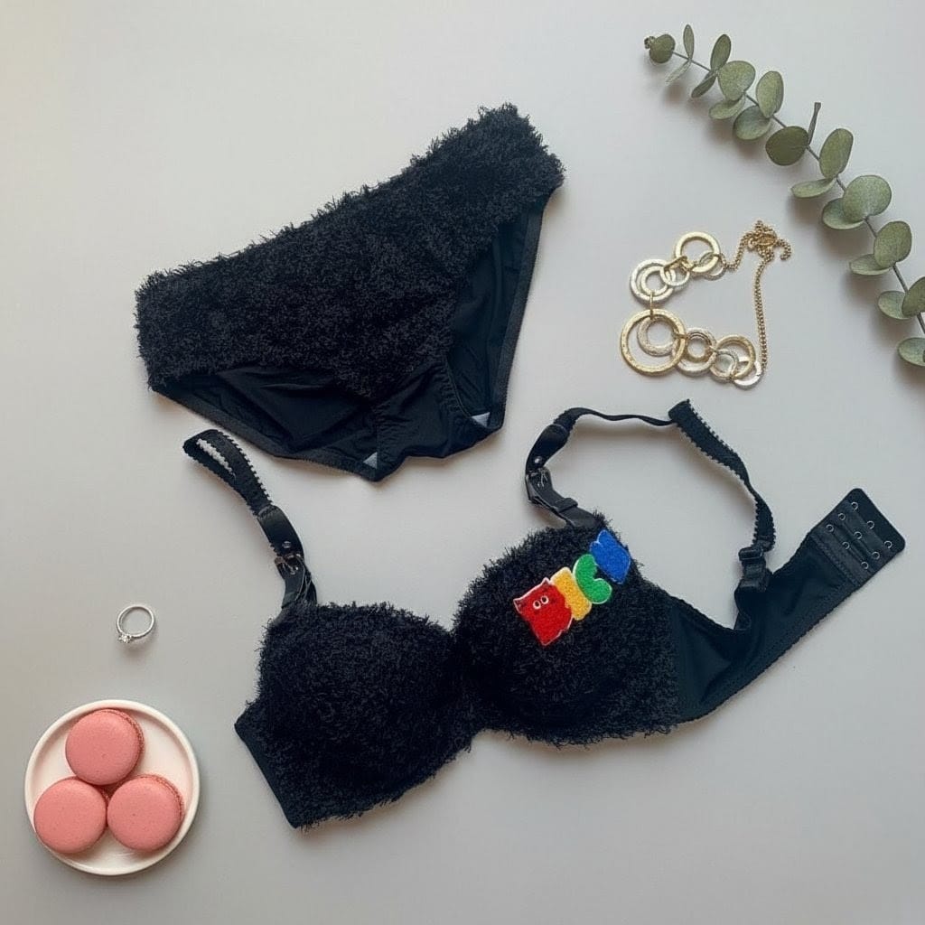 Cute Faux Fur Sexy Bra & Panty Set