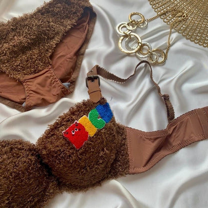 Cute Faux Fur Sexy Bra & Panty Set – Perfect for Brides