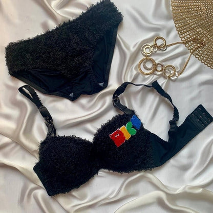 Cute Faux Fur Sexy Bra & Panty Set – Perfect for Brides