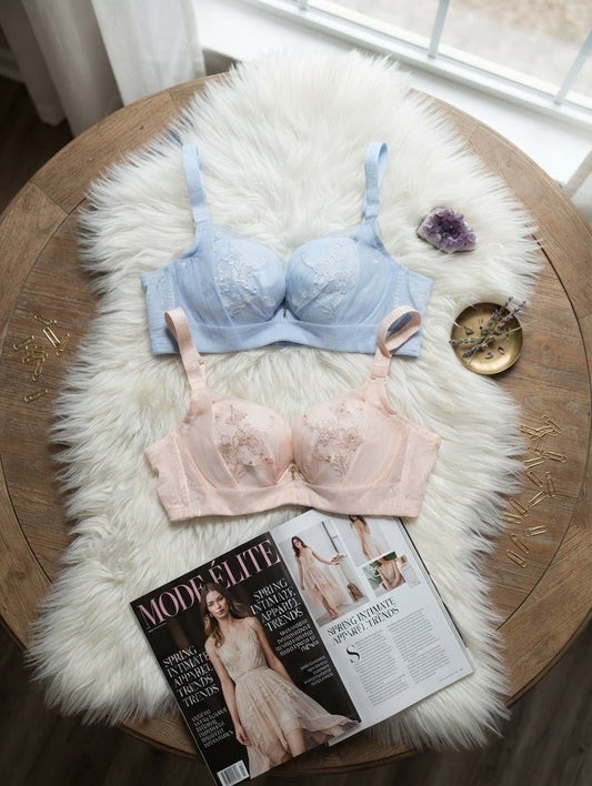Daily wear padded pink and sky lace bra in Pakistan – Safaa.pk