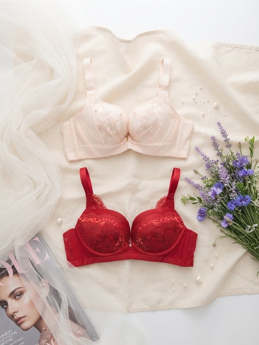 Double Padded Fancy Push-Up Bra Pack (32B) – Net Lace Comfort