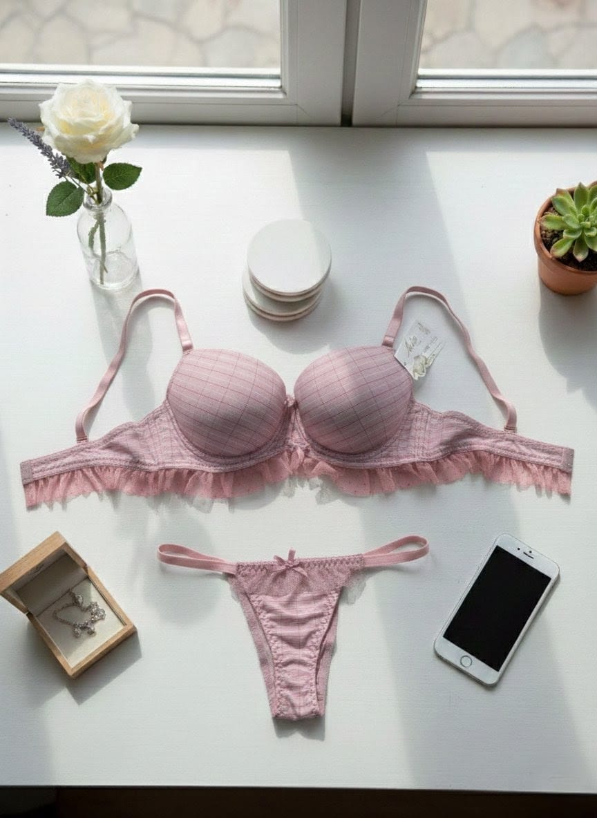 Double Padded Printed Lace Bra Set in Pakistan – Safaa.pk