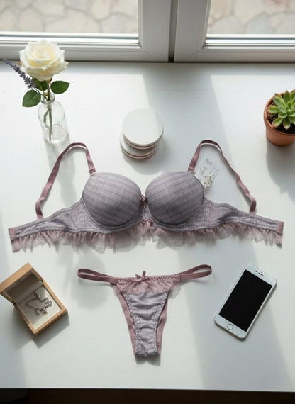 Double Padded Printed Lace Bra Set in Pakistan – Safaa.pk