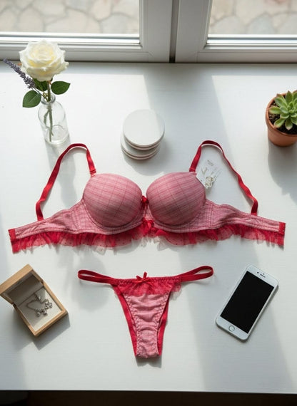 Double Padded Printed Lace Bra Set in Pakistan – Safaa.pk