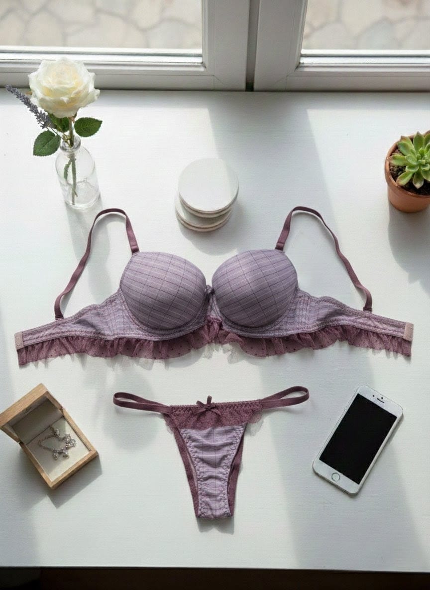 Double Padded Printed Lace Bra Set in Pakistan – Safaa.pk