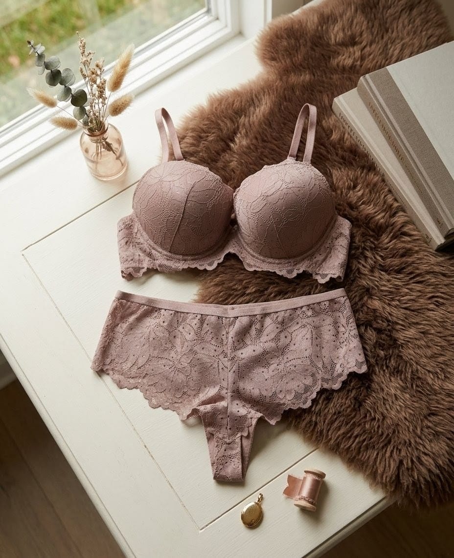 Dual Tone Lacy Padded Bridal Bra Set – Elegant Support & Soft Comfort