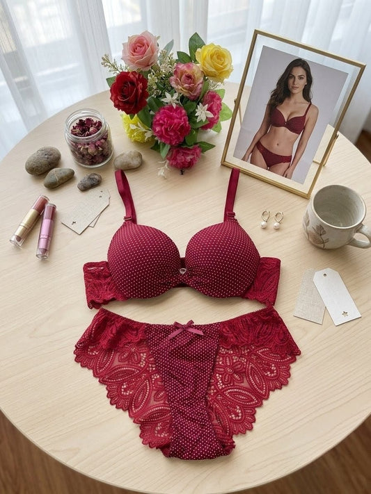 Elegant Dotted Design Padded Bra Set