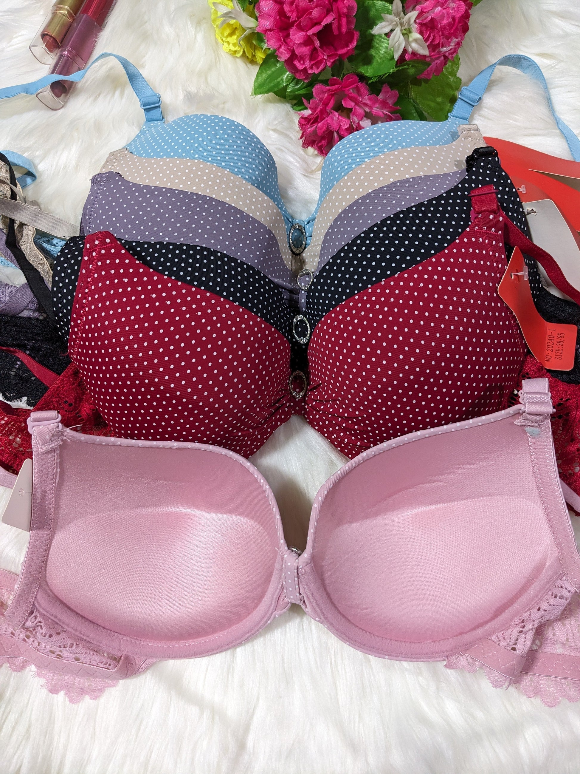 Elegant Dotted Design Padded Bra Set