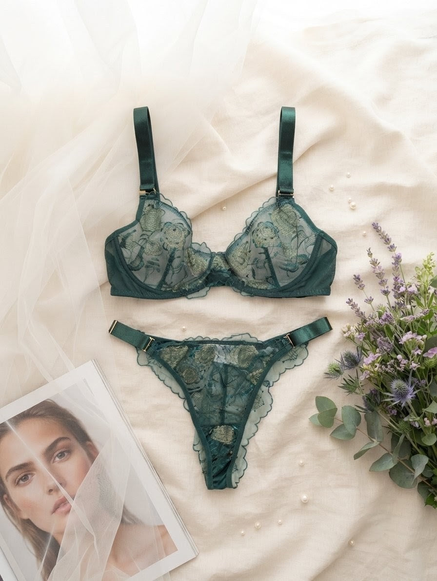 Floral Embroidered Mesh Lingerie Set in Pakistan – Safaa.pk