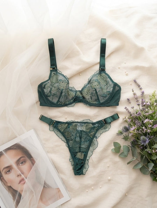 Floral Embroidered Mesh Lingerie Set in Pakistan – Safaa.pk